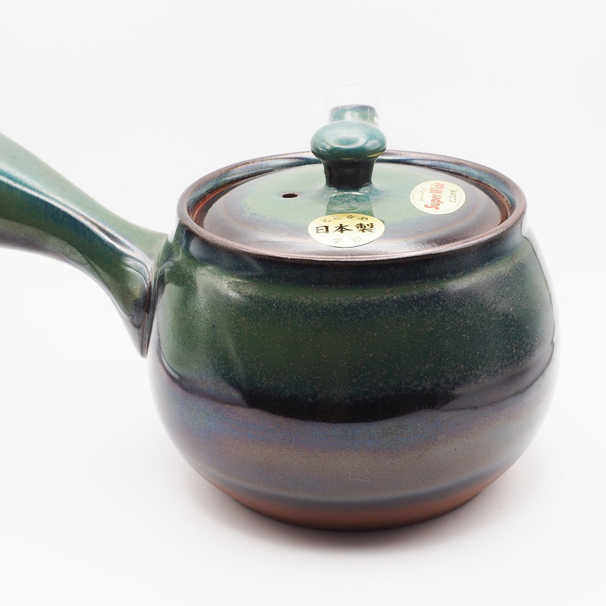 Japanese Tokoname Ware Kyusu Pottery Teapot 'Green-Blue Glaze' 380ml Made in Japan, Aichi