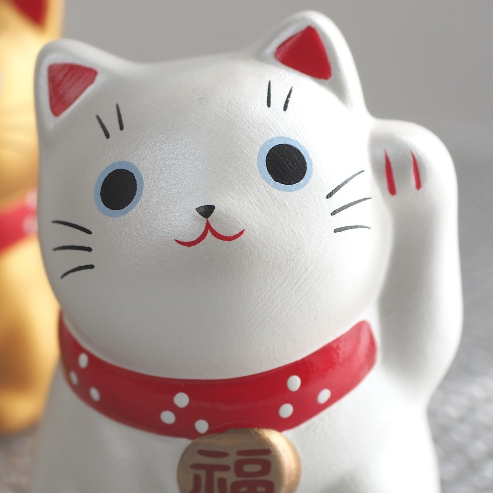Mini Japanese Lucky Cat Pair – Black & Silver Maneki Neko | Yakushigama