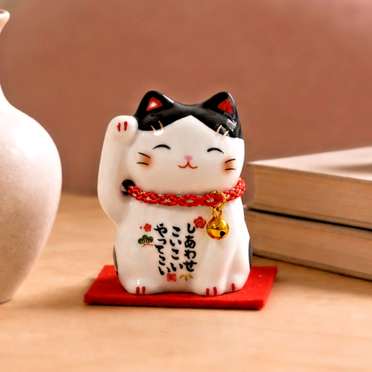 Japanese Lucky Cat Figurine โ Tuxedo Maneki Neko | Yakushigama