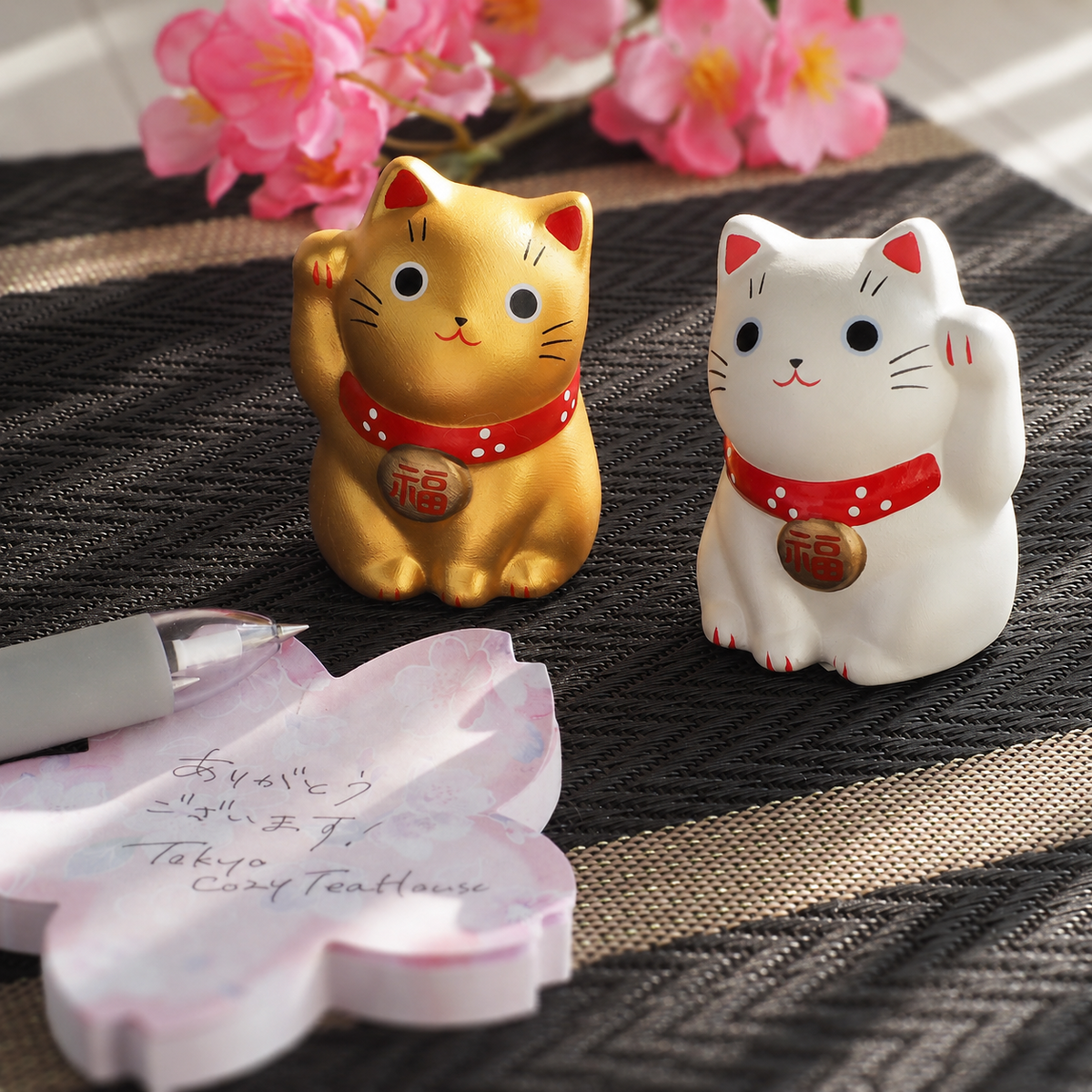 Mini Japanese Lucky Cat Pair – Gold & Silver Maneki Neko | Yakushigama