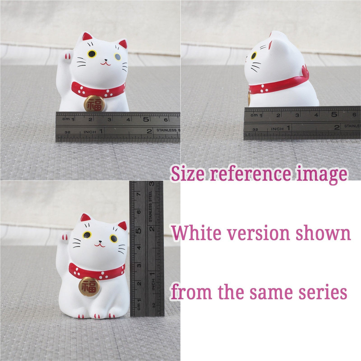 Mini Japanese Lucky Cat Pair – Red & Pink Maneki Neko | Yakushigama