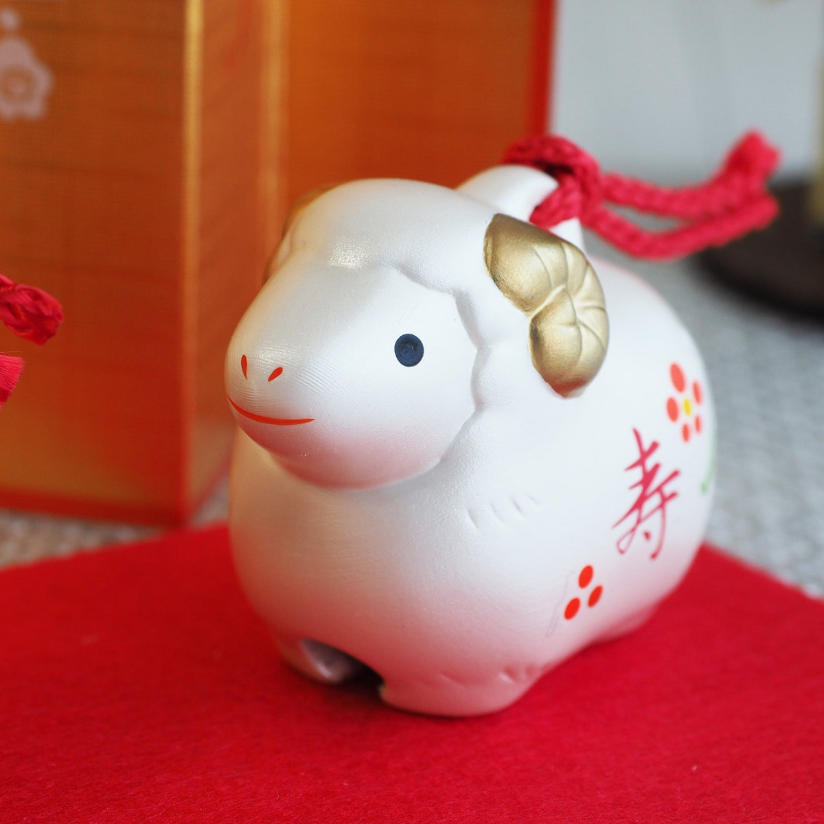 Gold and White Sheep Zodiac Clay Bell Pair | Yakushigama 2027
