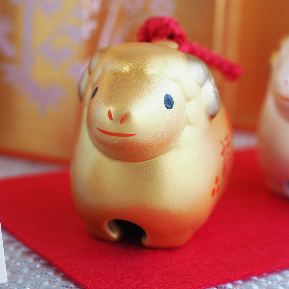 Gold and White Sheep Zodiac Clay Bell Pair | Yakushigama 2027