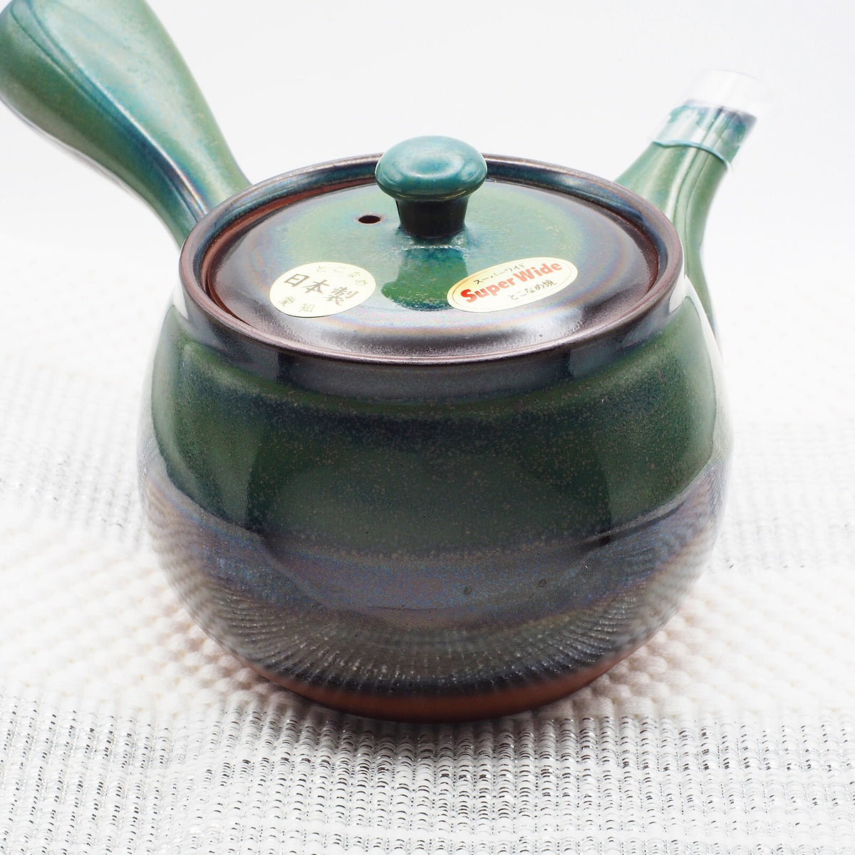 Japanese Tokoname Ware Kyusu Pottery Teapot 'Green-Blue Glaze' 380ml Made in Japan, Aichi