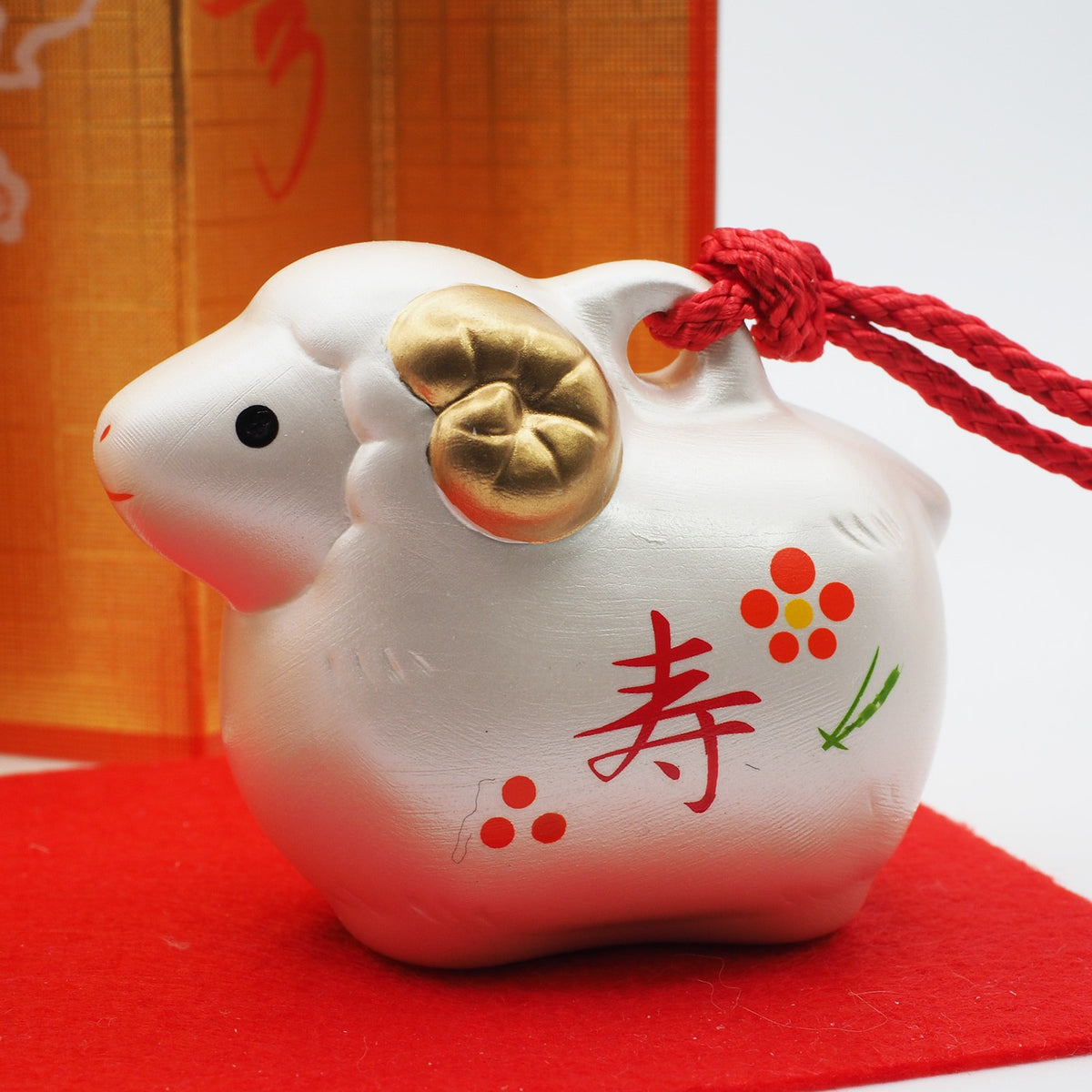 Gold and White Sheep Zodiac Clay Bell Pair | Yakushigama 2027