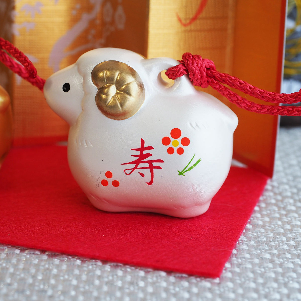Gold and White Sheep Zodiac Clay Bell Pair | Yakushigama 2027