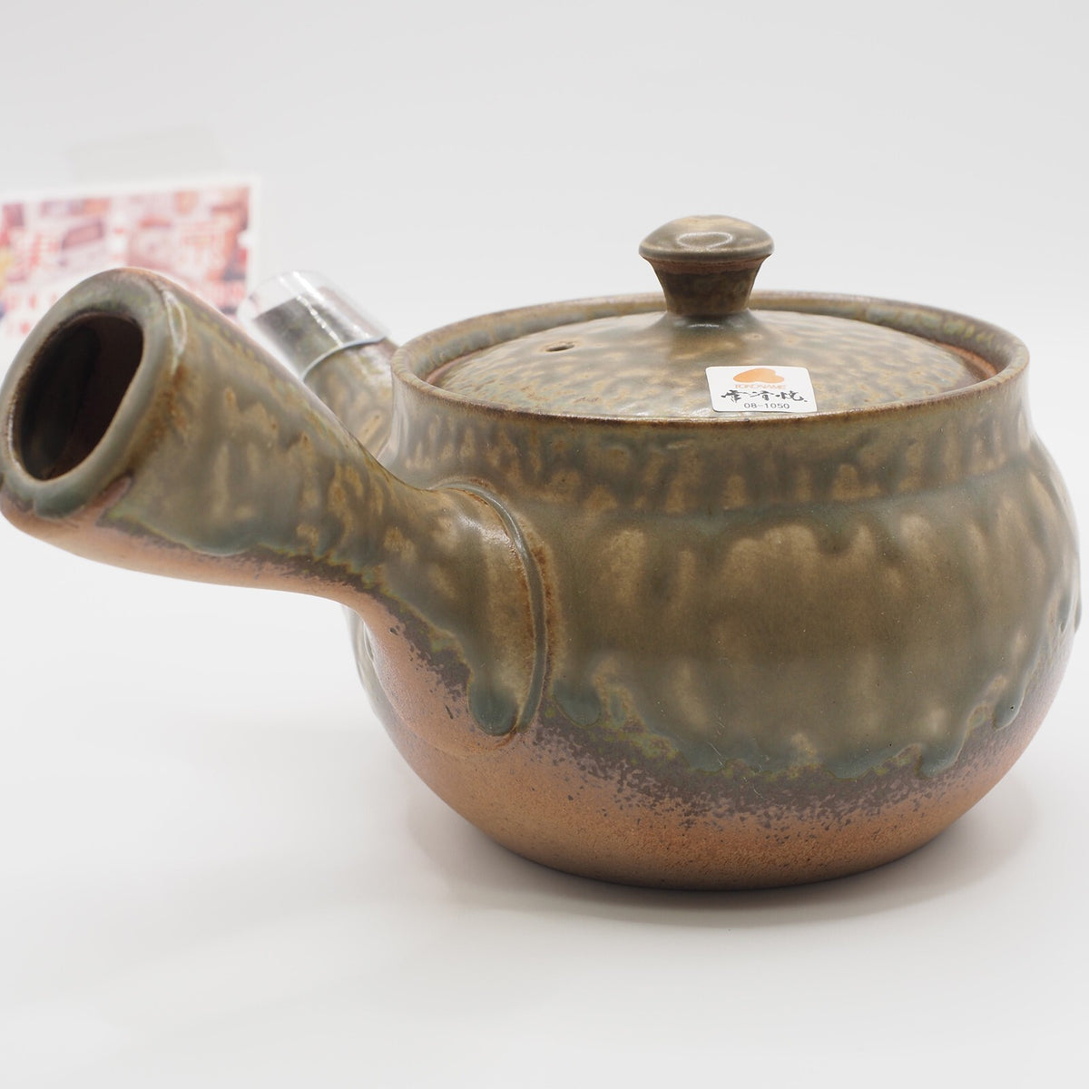 Japanese Tokoname Ware Kyusu Teapot Rustic Green Brown Ceramesh 350ml Made in Japan, Aichi