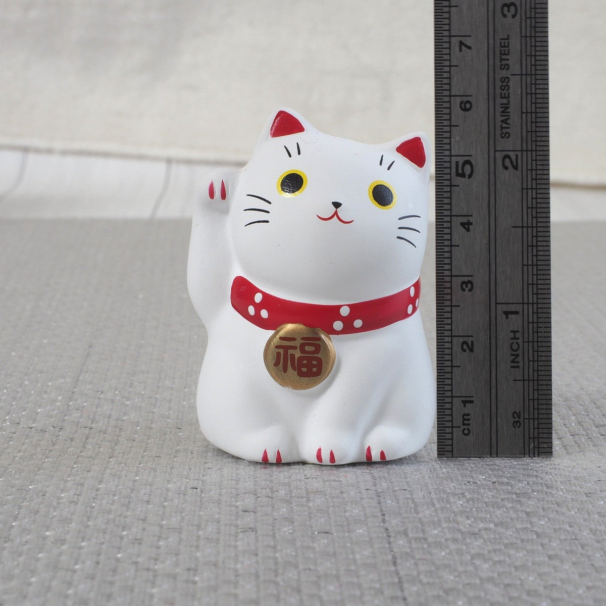 Mini Japanese Lucky Cat Pair – White & Gold Maneki Neko | Yakushigama