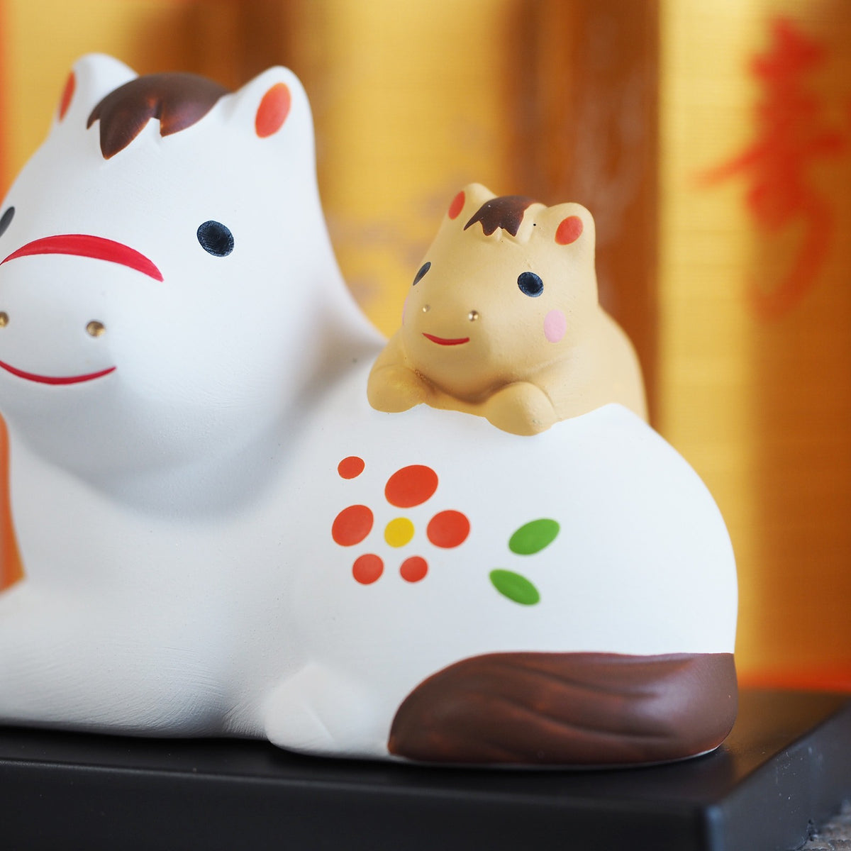 Horse and Foal Zodiac Figurine with Display Screen | Yakushigama 2026 Zodiac