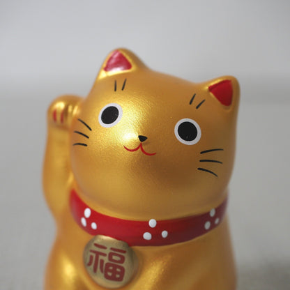 Mini Japanese Lucky Cat Pair – White & Gold Maneki Neko | Yakushigama