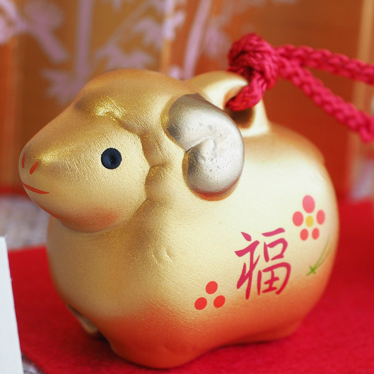 Gold and White Sheep Zodiac Clay Bell Pair | Yakushigama 2027