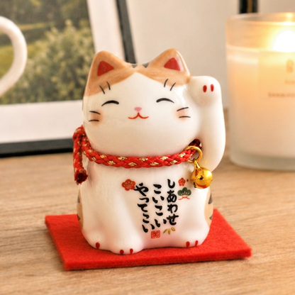 Japanese Lucky Cat Figurine – Orange Tabby Maneki Neko | Yakushigama