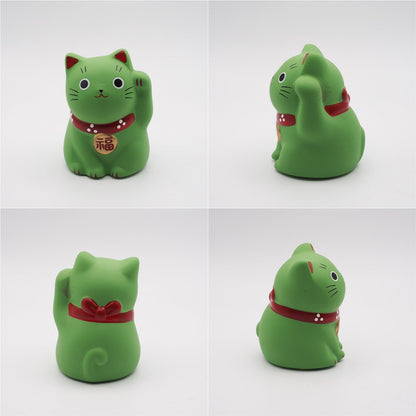 Yakushigama Mini Japanese Lucky Cat Figurine (Maneki Neko) – Hand-Painted, 9 Colors
