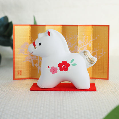 Red Plum Horse Zodiac Figurine with Display Screen | Yakushigama 2026 Zodiac