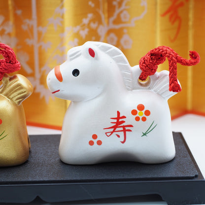 Gold and Silver Horse Clay Bell Pair | Yakushigama 2026 Zodiac