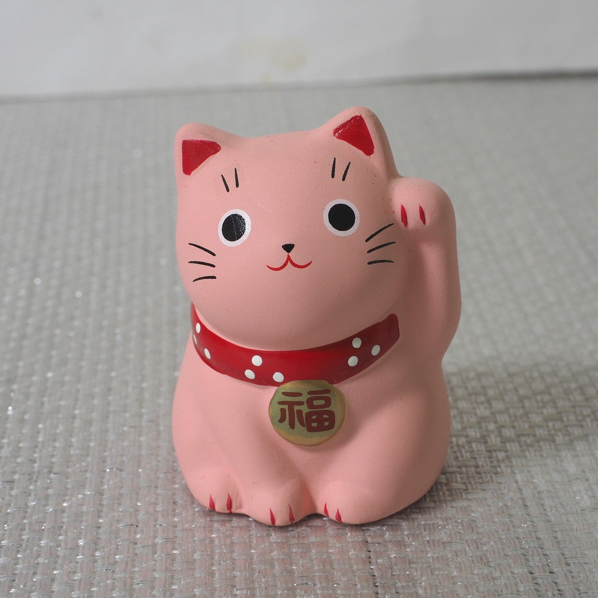 Mini Japanese Lucky Cat Pair – White & Pink Maneki Neko | Yakushigama