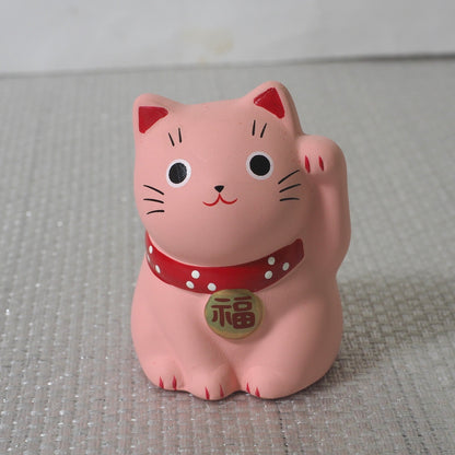 Mini Japanese Lucky Cat Pair – White & Pink Maneki Neko | Yakushigama