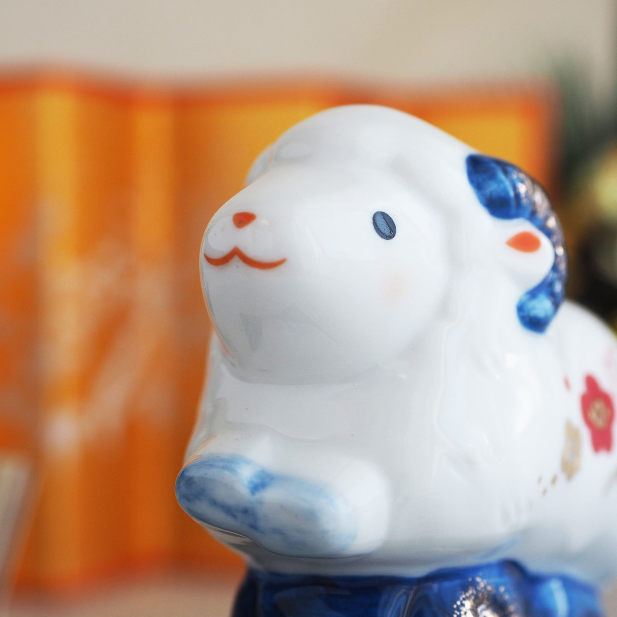 Blue and White Sheep Zodiac Figurine with Gold Screen | Yakushigama 2027