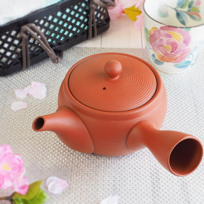 Japanese Tokoname Ware Kyusu Teapot  Red Clay Ceramesh 430ml Made in Japan, Aichi