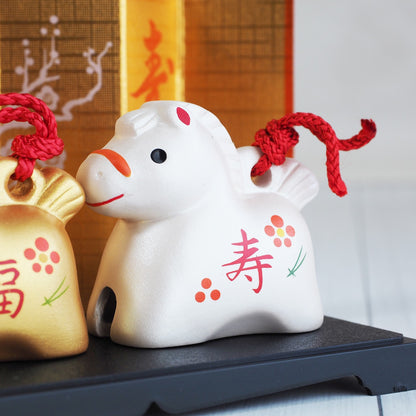 Gold and Silver Horse Clay Bell Pair | Yakushigama 2026 Zodiac