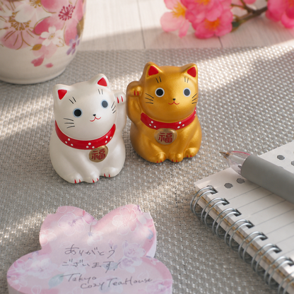 Mini Japanese Lucky Cat Pair – Gold & Silver Maneki Neko | Yakushigama