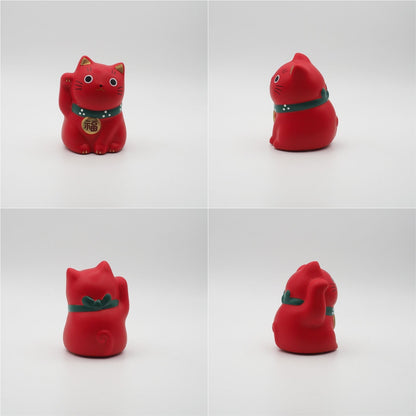 Yakushigama Mini Japanese Lucky Cat Figurine (Maneki Neko) – Hand-Painted, 9 Colors