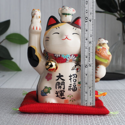 Great Fortune Japanese Lucky Cat Figurine with Lucky Mallet – 5 in Maneki Neko | Yakushigama