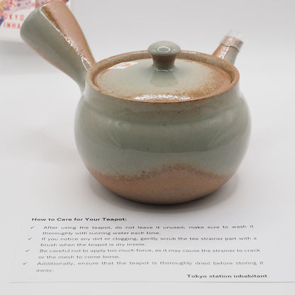 Japanese Tokoname Ware Kyusu Teapot 'Ash Gray Green Glaze' Ceramesh 350ml Made in Japan, Aichi