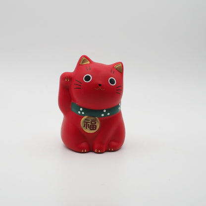Mini Japanese Lucky Cat Pair – Red & Pink Maneki Neko | Yakushigama
