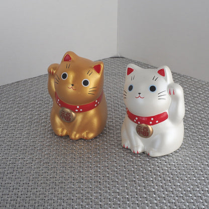 Mini Japanese Lucky Cat Pair – Gold & Silver Maneki Neko | Yakushigama
