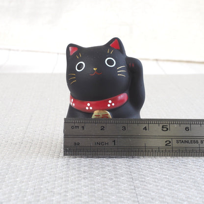 Mini Japanese Lucky Cat Pair – Black & Silver Maneki Neko | Yakushigama