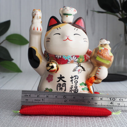 Great Fortune Japanese Lucky Cat Figurine with Lucky Mallet – 5 in Maneki Neko | Yakushigama