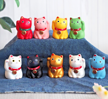 Set of 9 Mini Japanese Maneki Neko Lucky Cat Figurine | Yakushigama