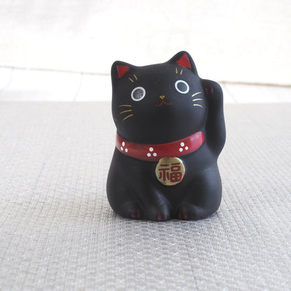 Mini Japanese Lucky Cat Pair – Black & Gold Maneki Neko | Yakushigama