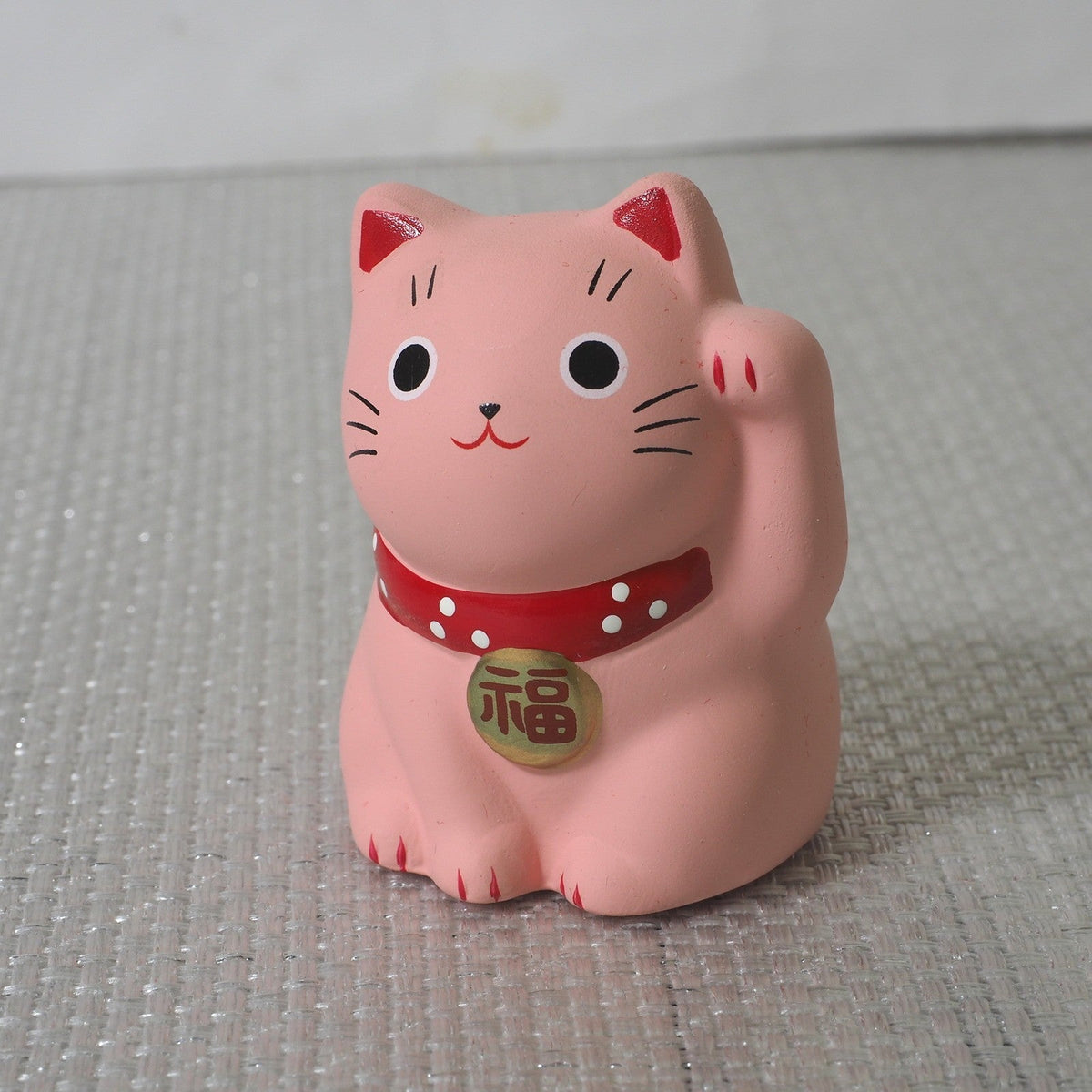 Mini Japanese Lucky Cat Pair – White & Pink Maneki Neko | Yakushigama