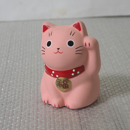 Mini Japanese Lucky Cat Pair – White & Pink Maneki Neko | Yakushigama