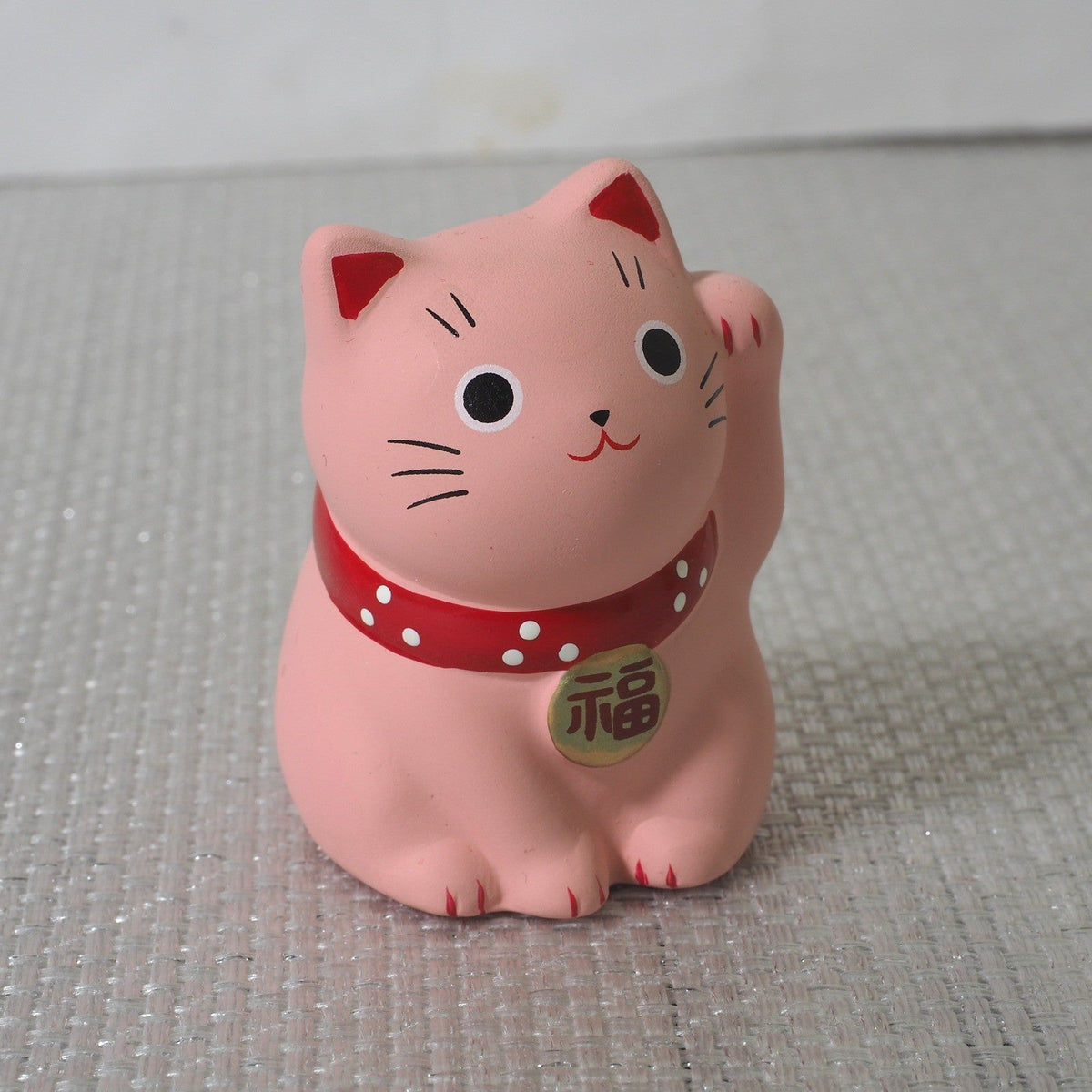Mini Japanese Lucky Cat Pair – White & Pink Maneki Neko | Yakushigama