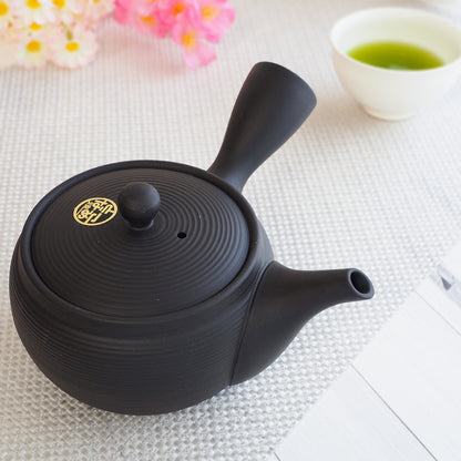 Japanese Tokoname Ware Kyusu Teapot Black Gray Ceramesh 430ml Made in Japan, Aichi