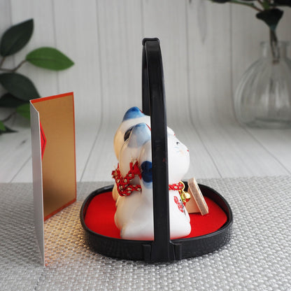 Blue & White Lucky Cat Pair (Maneki Neko) – Inviting Prosperity & Welcoming People | Yakushigama