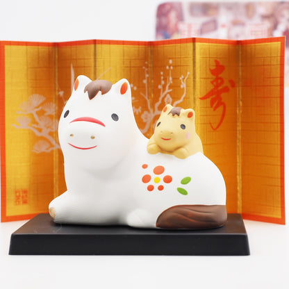 Horse and Foal Zodiac Figurine with Display Screen | Yakushigama 2026 Zodiac