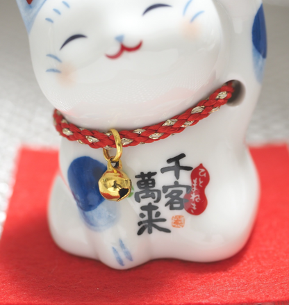 Blue & White Lucky Cat Pair (Maneki Neko) – Inviting Prosperity & Welcoming People | Yakushigama