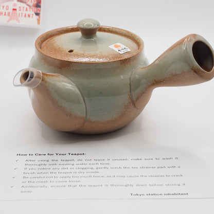 Japanese Tokoname Ware Kyusu Teapot 'Ash Gray Green Glaze' Ceramesh 350ml Made in Japan, Aichi