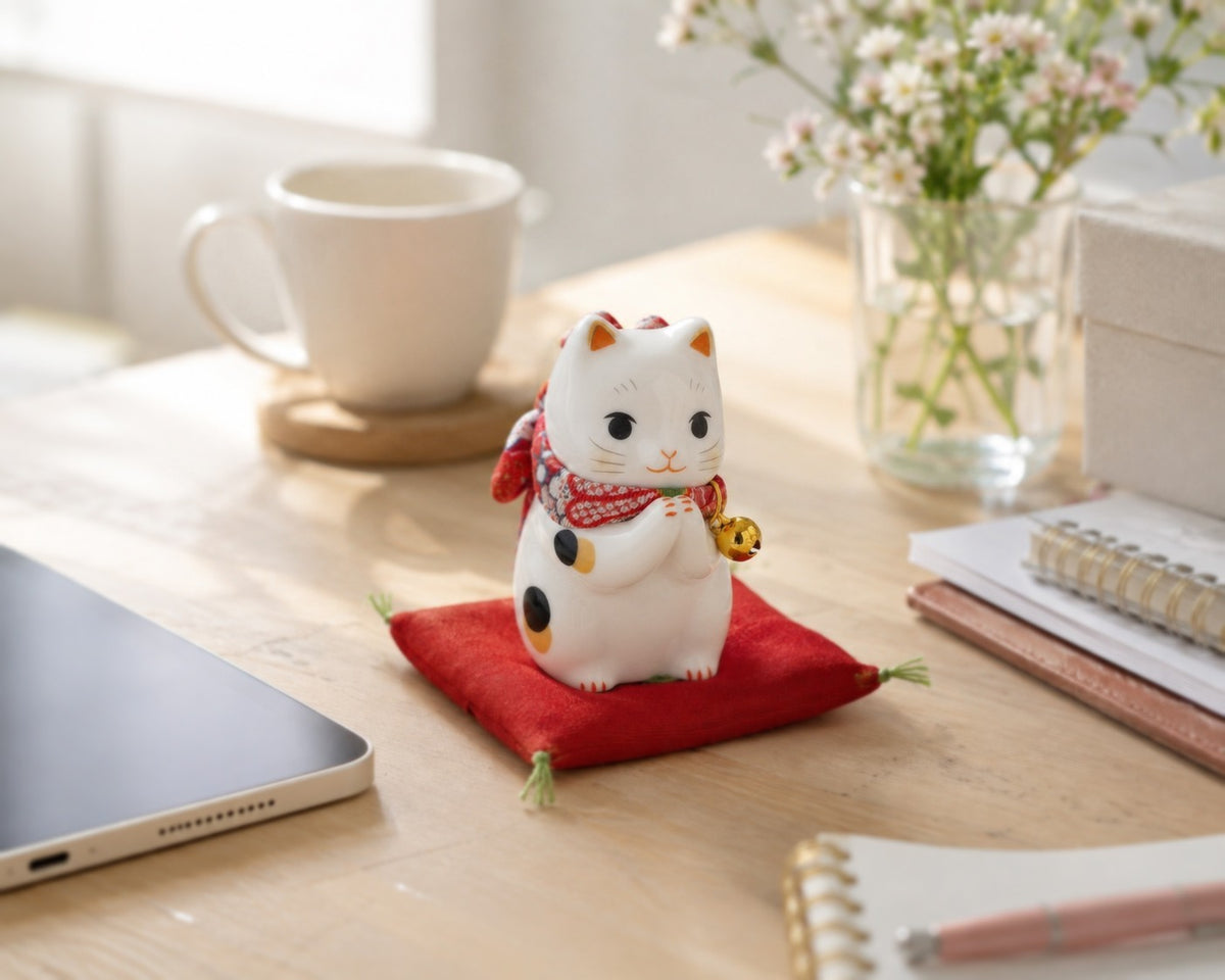 Mini Japanese Prayer Cat Figurine – Lucky Cat for Wishes | Yakushigama