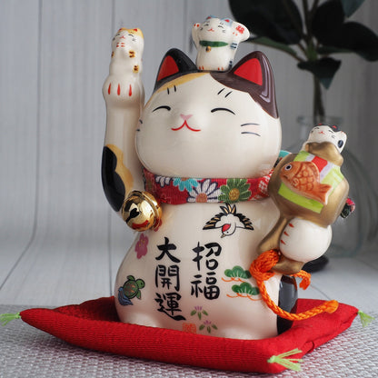 Great Fortune Japanese Lucky Cat Figurine with Lucky Mallet – 5 in Maneki Neko | Yakushigama