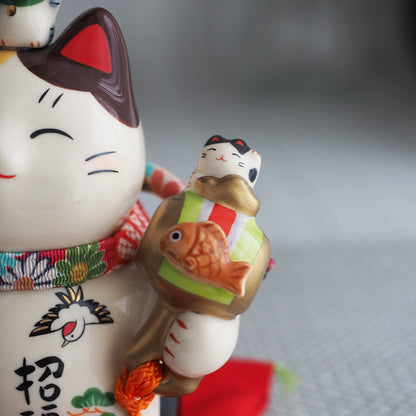 Great Fortune Japanese Lucky Cat Figurine with Lucky Mallet – 5 in Maneki Neko | Yakushigama