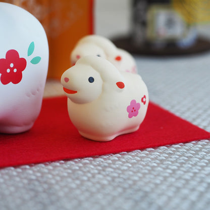 Parent Sheep and Two Lambs Zodiac Figurine Set with Plum Blossoms | Yakushigama 2027