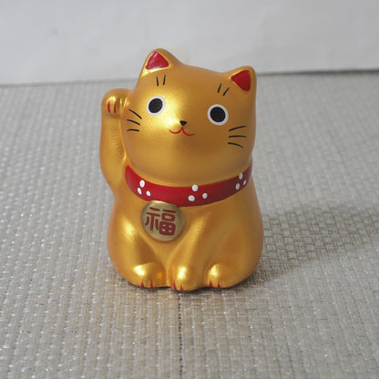 Mini Japanese Lucky Cat Pair – White & Gold Maneki Neko | Yakushigama