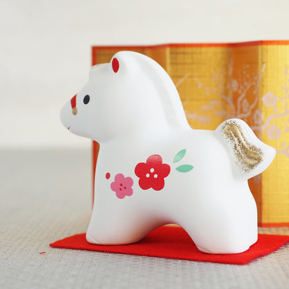 Red Plum Horse Zodiac Figurine with Display Screen | Yakushigama 2026 Zodiac