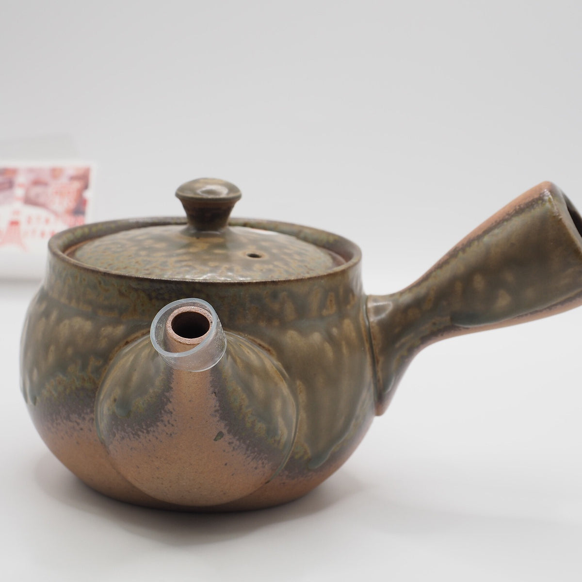 Japanese Tokoname Ware Kyusu Teapot  Rustic Green Brown Ceramesh 350ml Made in Japan, Aichi