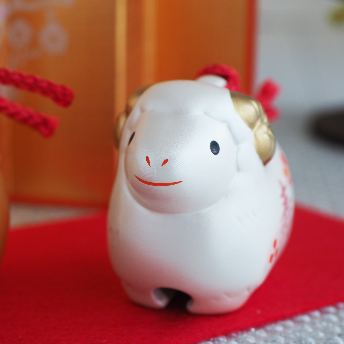 Gold and White Sheep Zodiac Clay Bell Pair | Yakushigama 2027